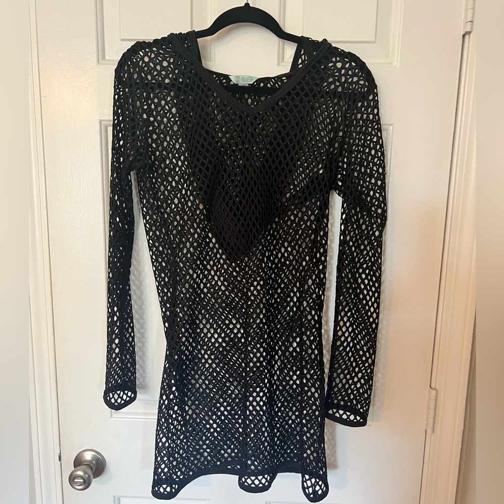 Balance black swim cover up with hood